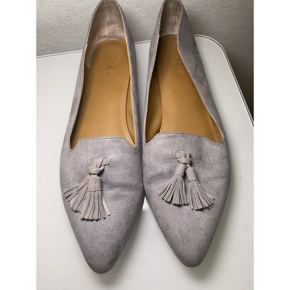 J Crew Biella Tassel Loafer 9.5 Gray Vegan Suede Pointed Toe - Picture 9 of 14